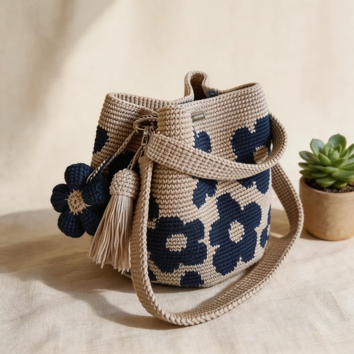 Bolsa de crochê artesanal com estampa de flores 🌼✨