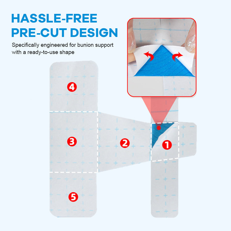 Pre-cut kinesiology tape for bunion correction