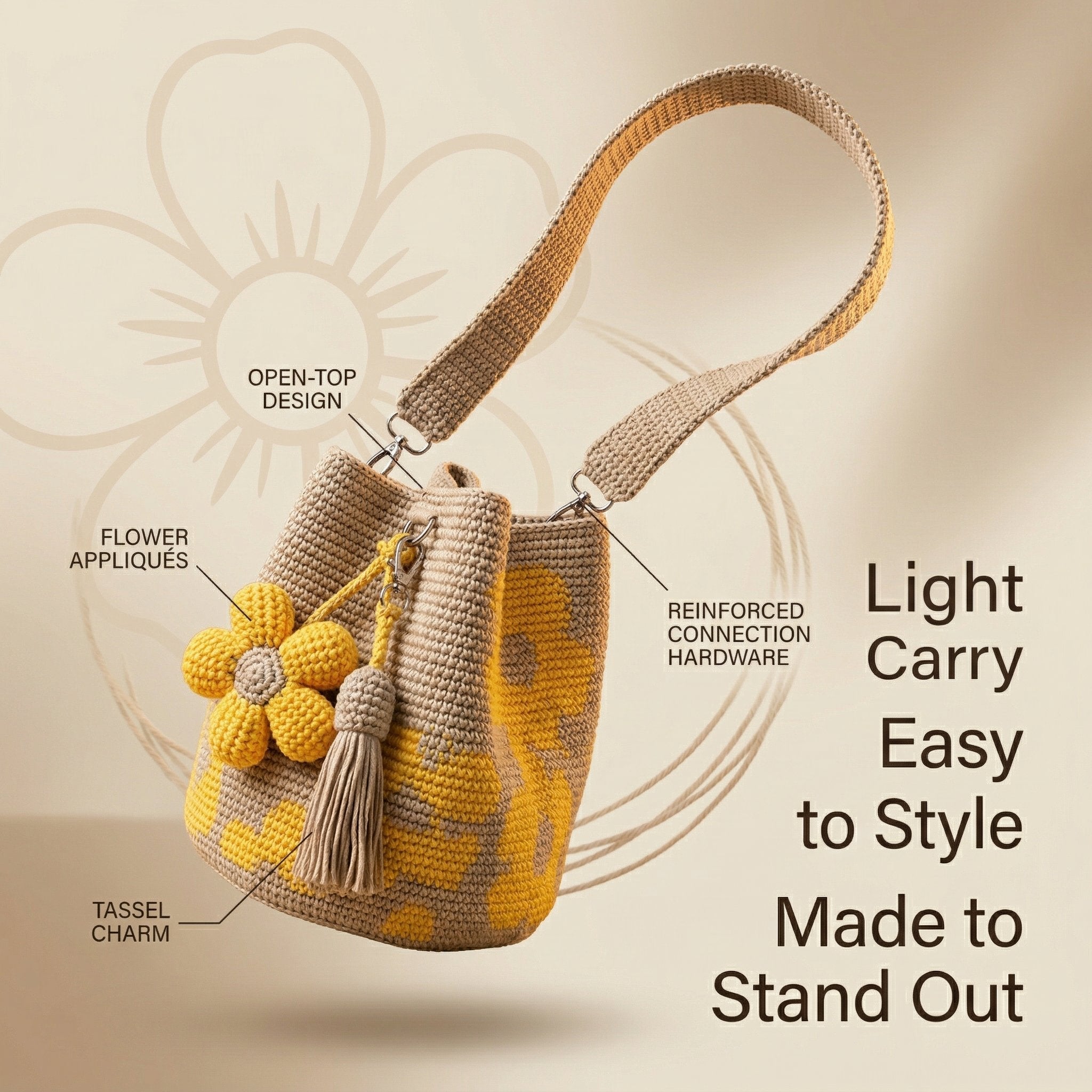 Bolsa de crochê artesanal com estampa de flores 🌼✨